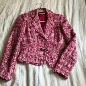 Pink Tweed Blazer/Jacket Silk & Acrylic Size 6P